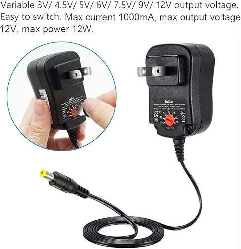 Miniatura 5 de Belker 12W 3V 4.5V 5V 6V 7.5V 9V 12V voltaje ajustable universal ACDC adaptador fuente de alimentación para electrónica doméstica, micro USB - 1A