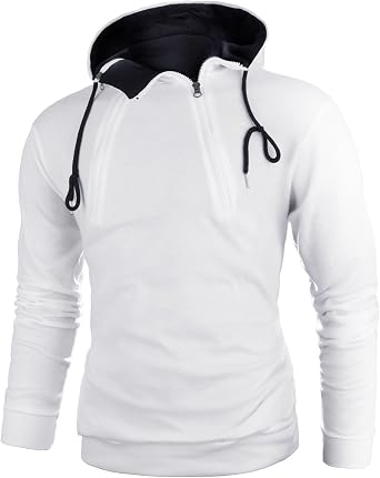 Ohoo Mens Slim Fit Twin Track Quarter Zip Pullover Hooded Sweatshirt Lightweight Long Sleeve Hoodie