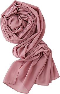 Yeieeo Solid Color Bubble Chiffon Scarf Long Scarf Wrap for Women (Dusty Pink)