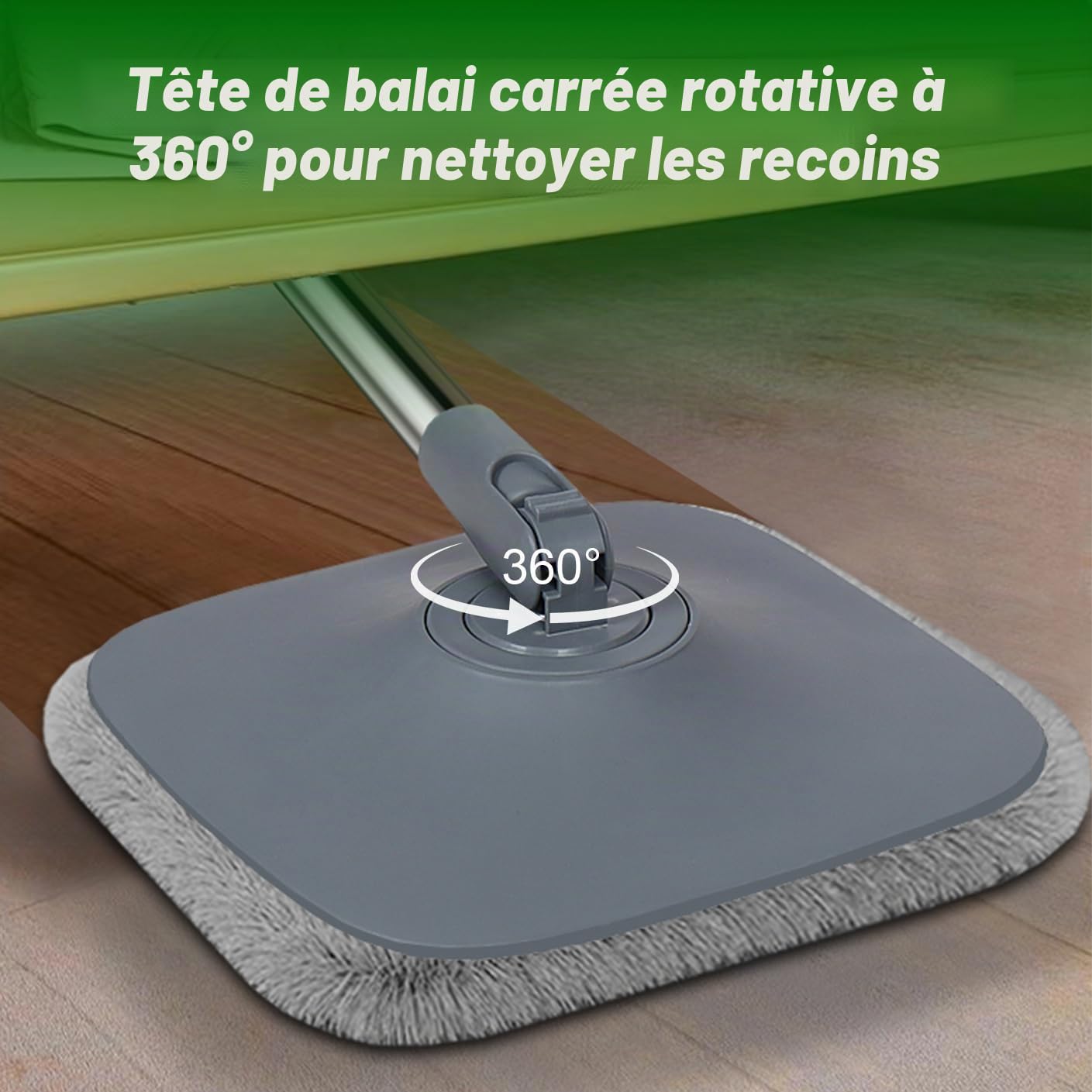 Sgizoku Balai serpillère avec seau, serpillère rotative à 360° avec essoreuse, fonction lavage et séchage, sépare l'eau propre et sale, manche télescopique avec 4 tampons réutilisables pour tous les