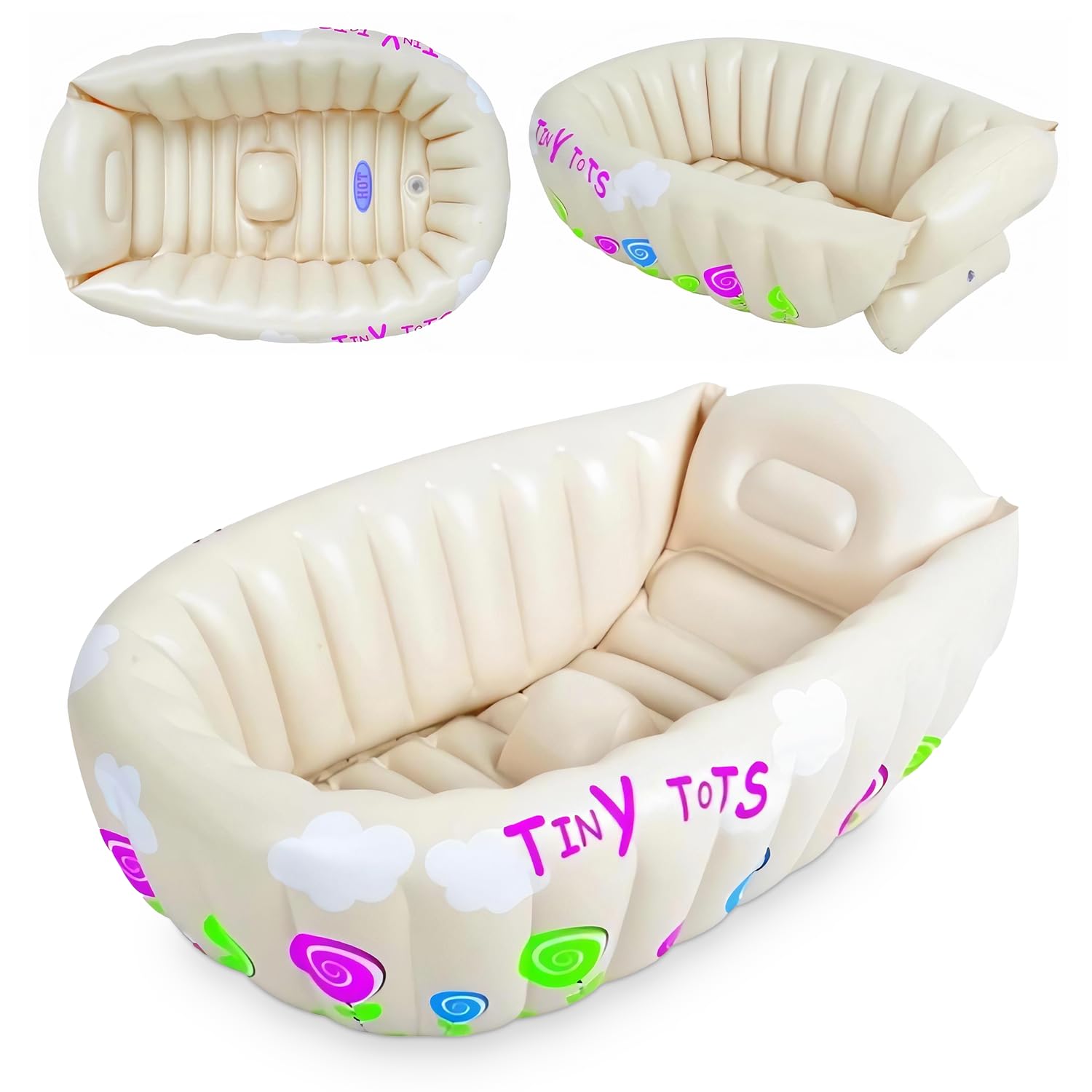 CrystalsInflatable Baby Bath Tub with Hot Temperature Sensor, Toddler Infant New Born Mini Bathing Tub, Foldable Baby Bath for Bathing Fun Travel (Without Pump)