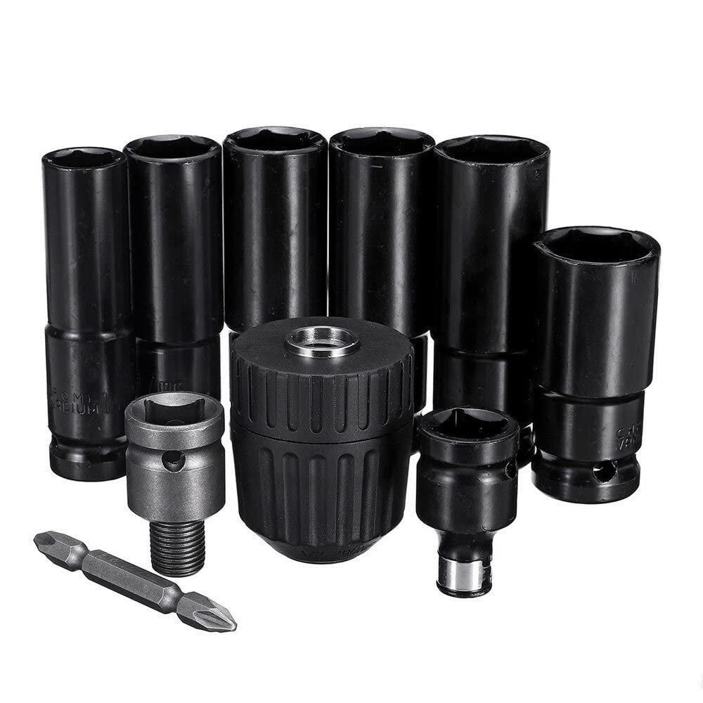 VIDOO 10szt Zestaw Kluczy Nasadowych Udarowych 1/2 Cala Metryczne Adapter Uchwytu