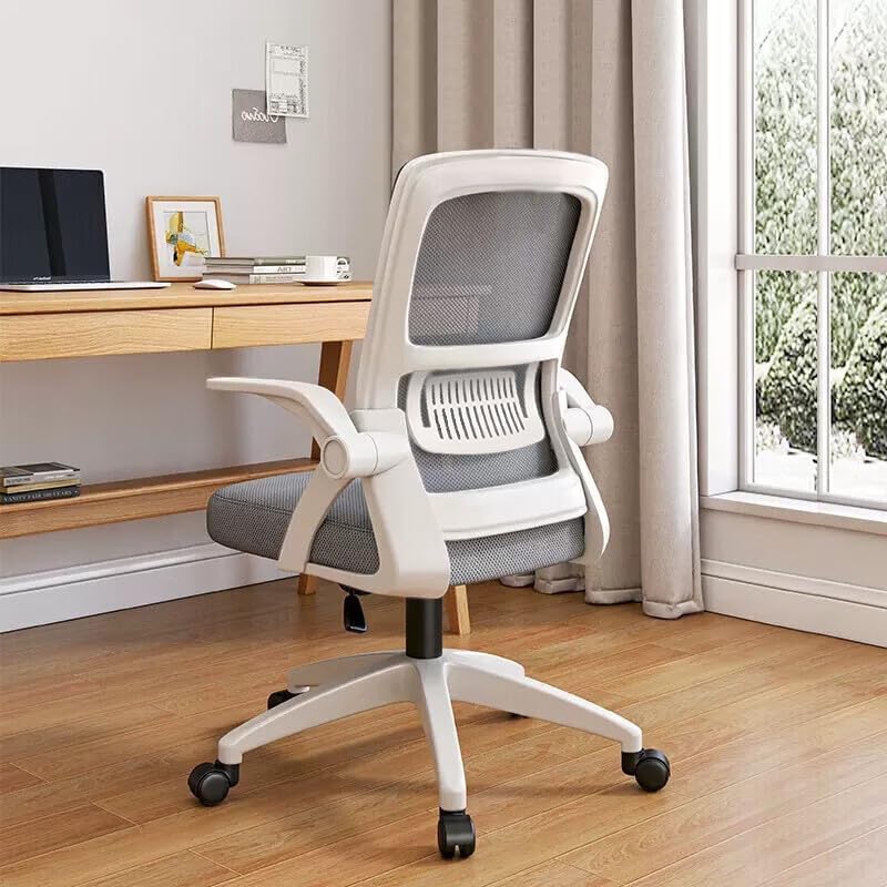 Silla de oficina en casa, silla ergonómica de malla transpirable, respaldo alto con altura ajustable giratoria con brazos abatibles y soporte lumbar