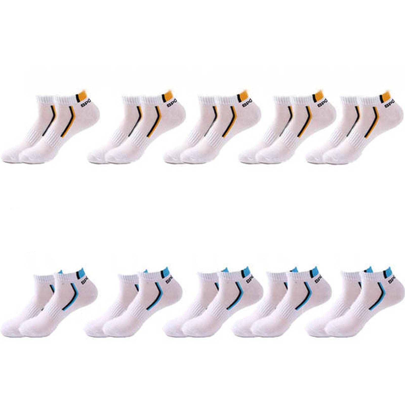 UKKO Calcetines de Hombre 10 Parines Hombres Calcetines De Los Hombres Calcetines De Algodón Transpirables Verano Corte Delgado Tamaño Corto 38-48-Yellow Whiteblue,Plus Szie43-48