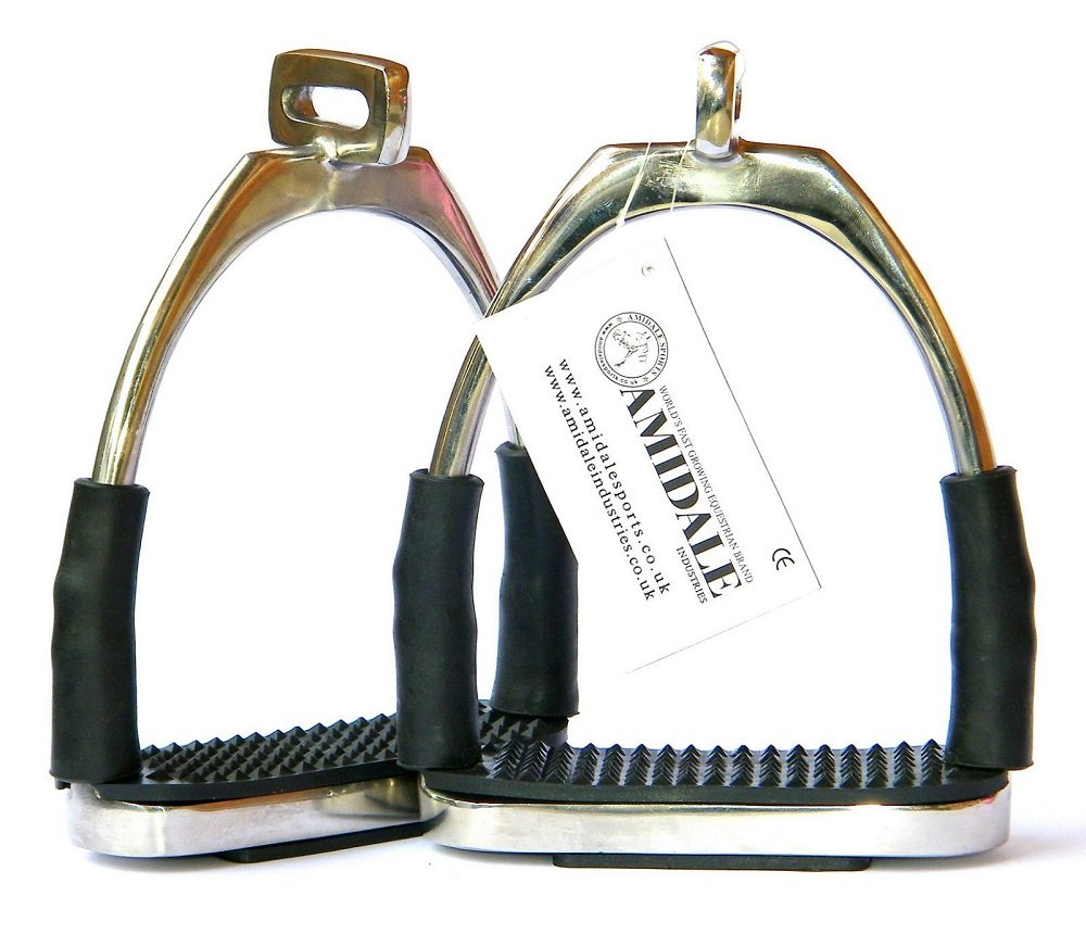 Amidale Estribos Offset Ojo Flexible Seguridad Estribos Óptimo Pierna Posiciones Equitación Hierro Acero Inoxidable 4.75" Nuevo con Etiqueta