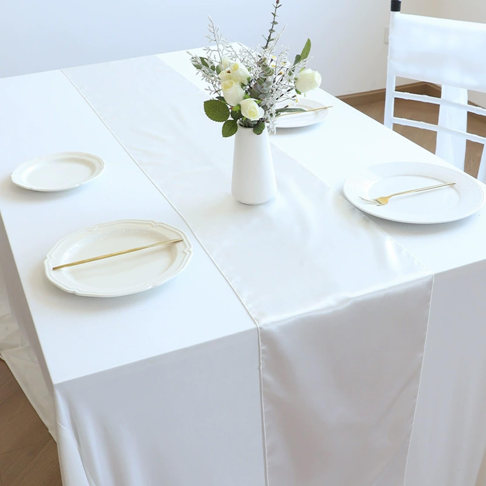 20 Packs Off-White Table-runner 11.8*108.26in Long Bright Silky And Smooth Table Runners For Wedding Banquets Birthday Party