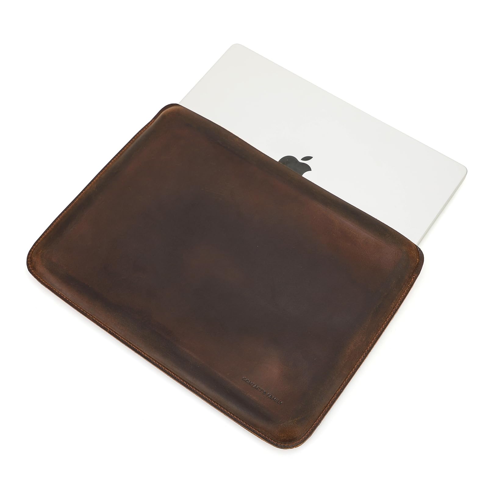 CONTACT'S FAMILY Skórzany pokrowiec na laptopa MacBook Pro 14", wąski ochronny pokrowiec na laptopa do MacBooka Pro 14 cali (wersja pozioma) (kawowy)