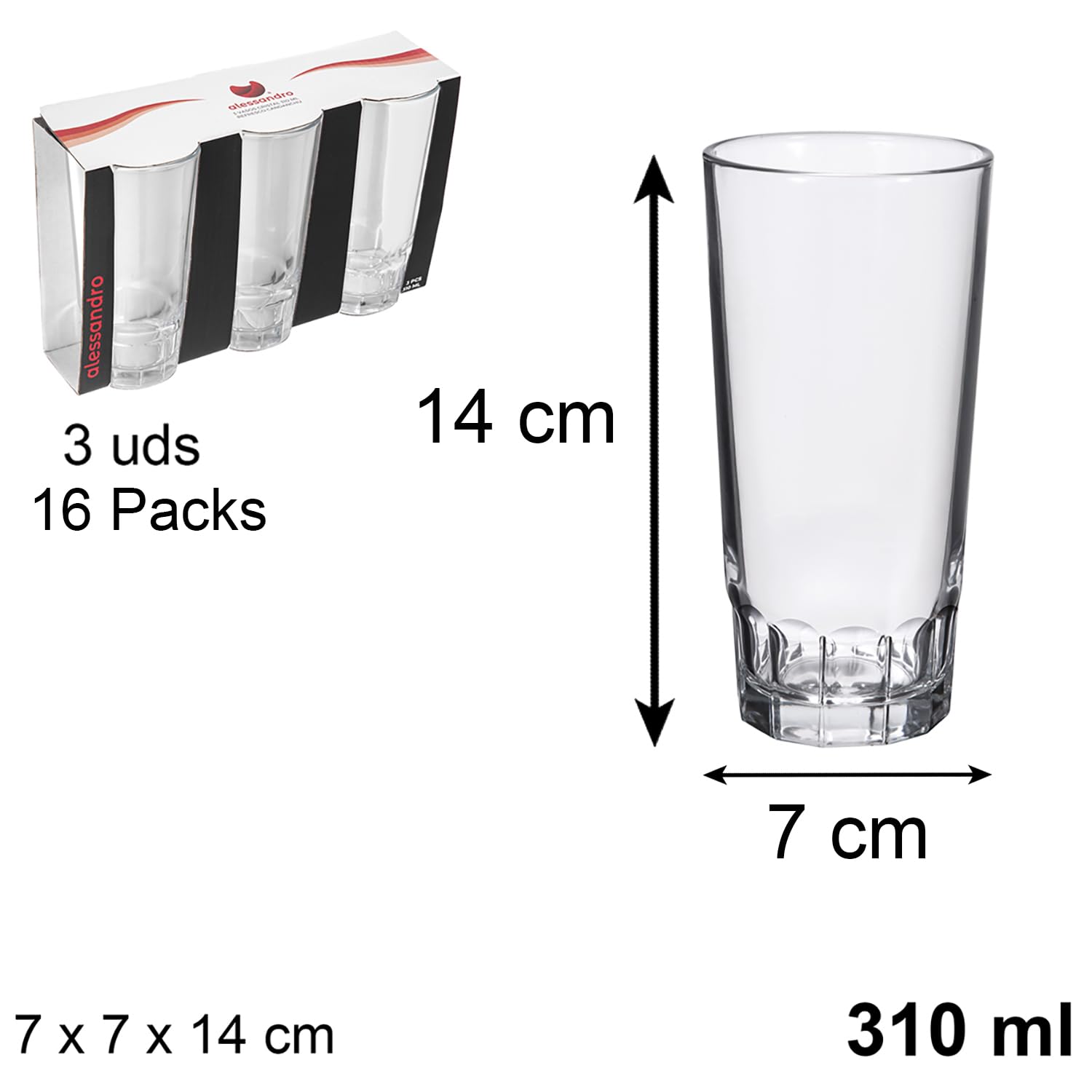 TWO TIGERS Vaso de Cristal. Pack 48 Vasos de Cristal para Cerveza, Refrescos. Uso Doméstico, Hostelería, Bar, Restaurantes, Cafeterías, Hoteles, Comercios, Eventos (310ml)