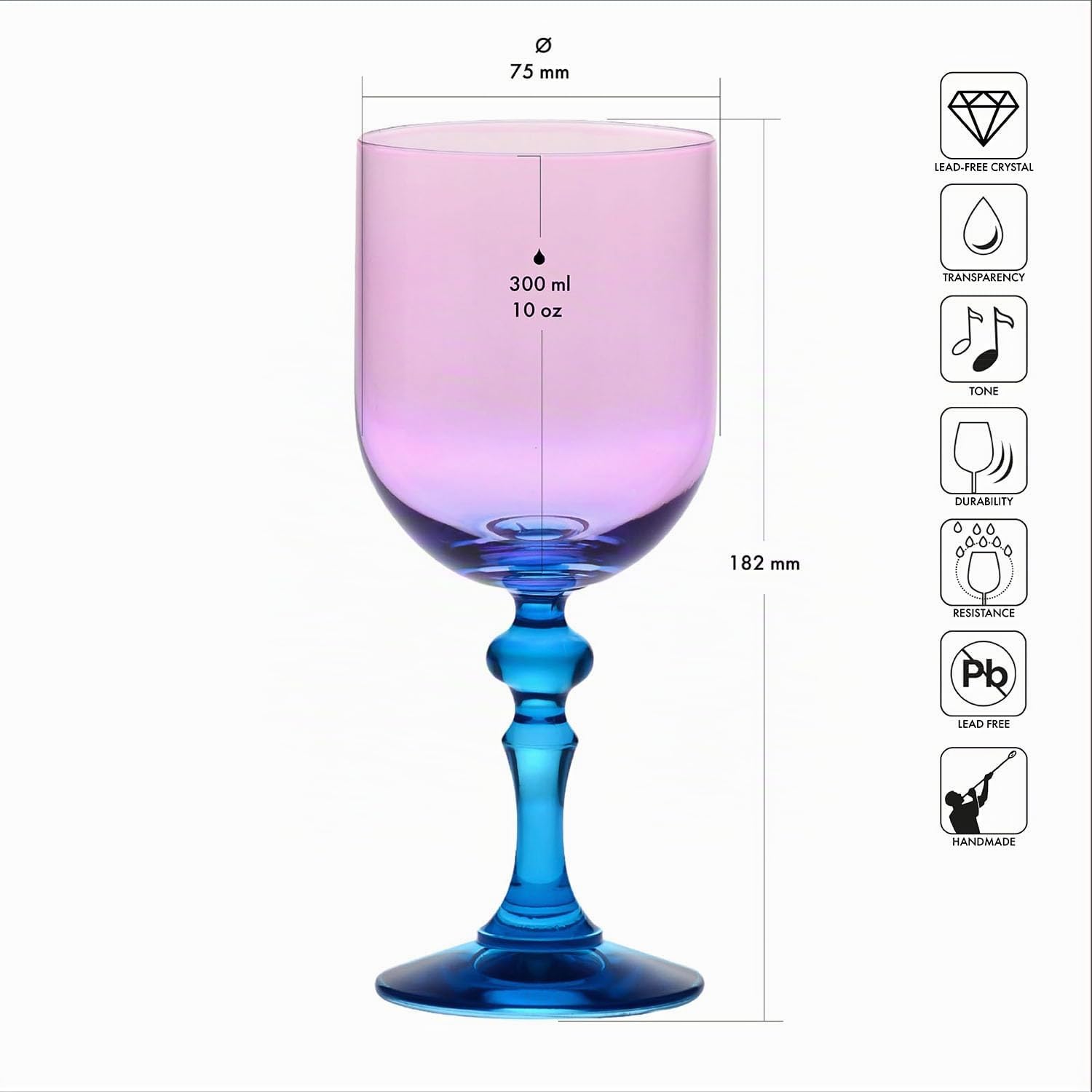 Krosno – Farbige Gläser für Rot- und Weißwein, Mocktails, Wasser – 2 x 300 ml – Kollektion Bubble – Rosa-Orange – Bleifreikristall – Handbemalt