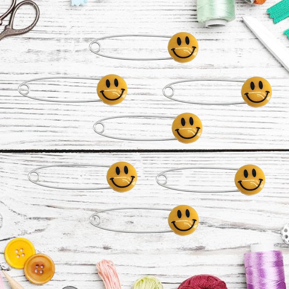 30 spille per pannolini, simpatiche spille da balia in plastica con faccina sorridente, per fai da te, artigianato, tessuti, pannolini e riparazioni di indumenti (arancione)