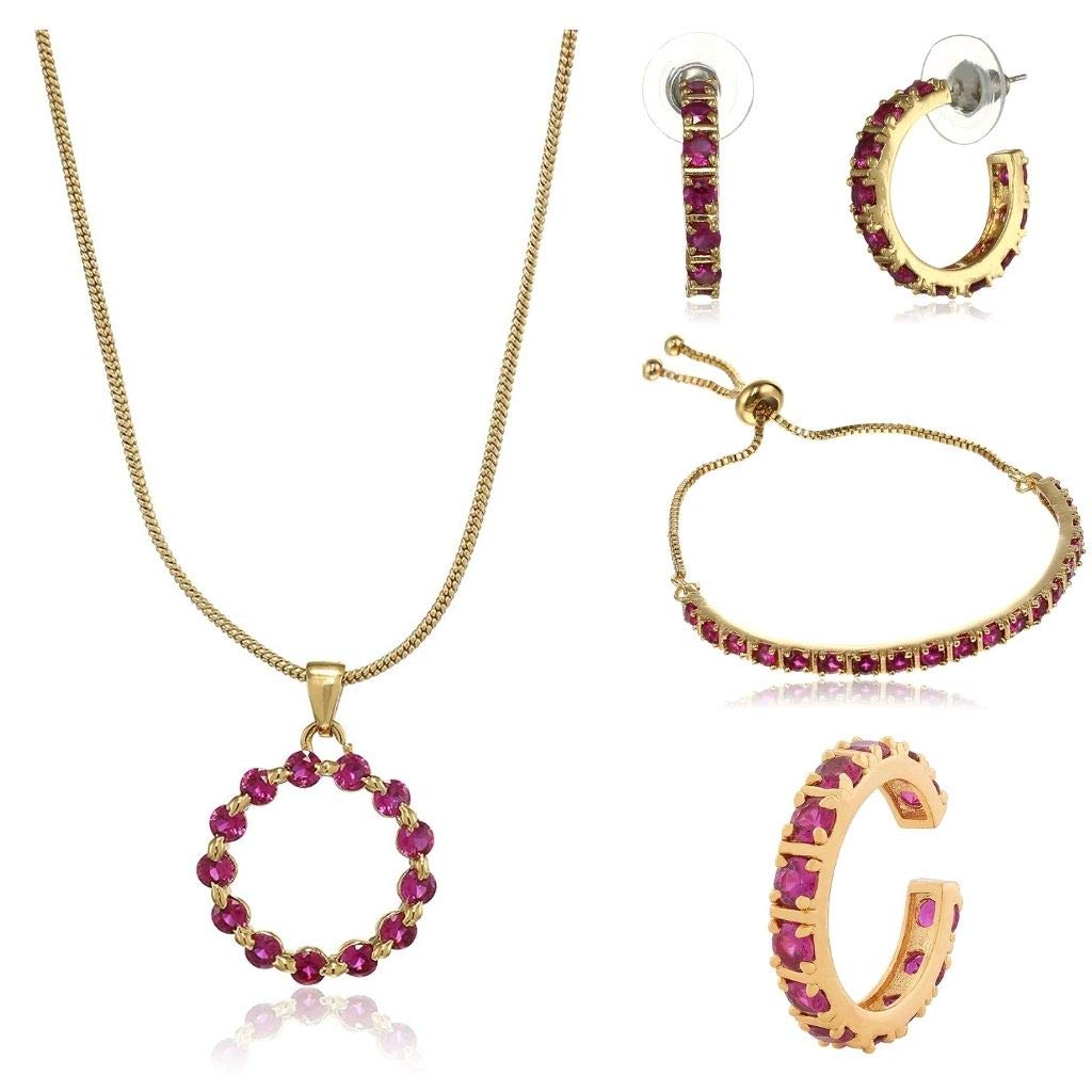 Estele Gold Plated Exquisite Ruby Crystal Pendant Ring Bracelet and Earrings Combo Set for Girls, one size (B08VHFB7XZ) Amazon Price History, Amazon Price Tracker