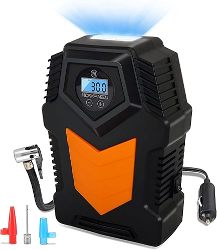 HOVPNEU Compresor de aire portátil Inflador de neumáticos Bomba de aire eléctrica para coche DC 12V 150PSI Apagado automático con indicador de