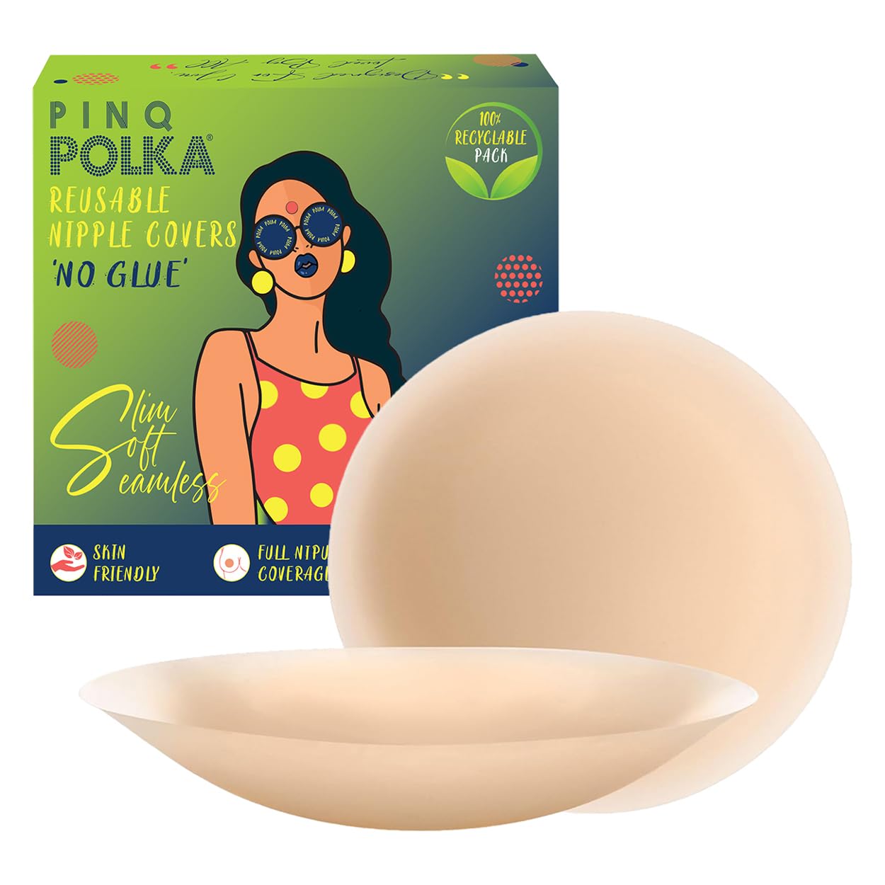 NO Glue Reusable Nipple Covers for Women|Nipple Pasties I Seamless|Skin Friendly Adhesive|Medical Grade Silicone|Hypoallergenic|Up to 12 Hrs Sticking Capacity|Washable|Nude Colour- 2 Pcs