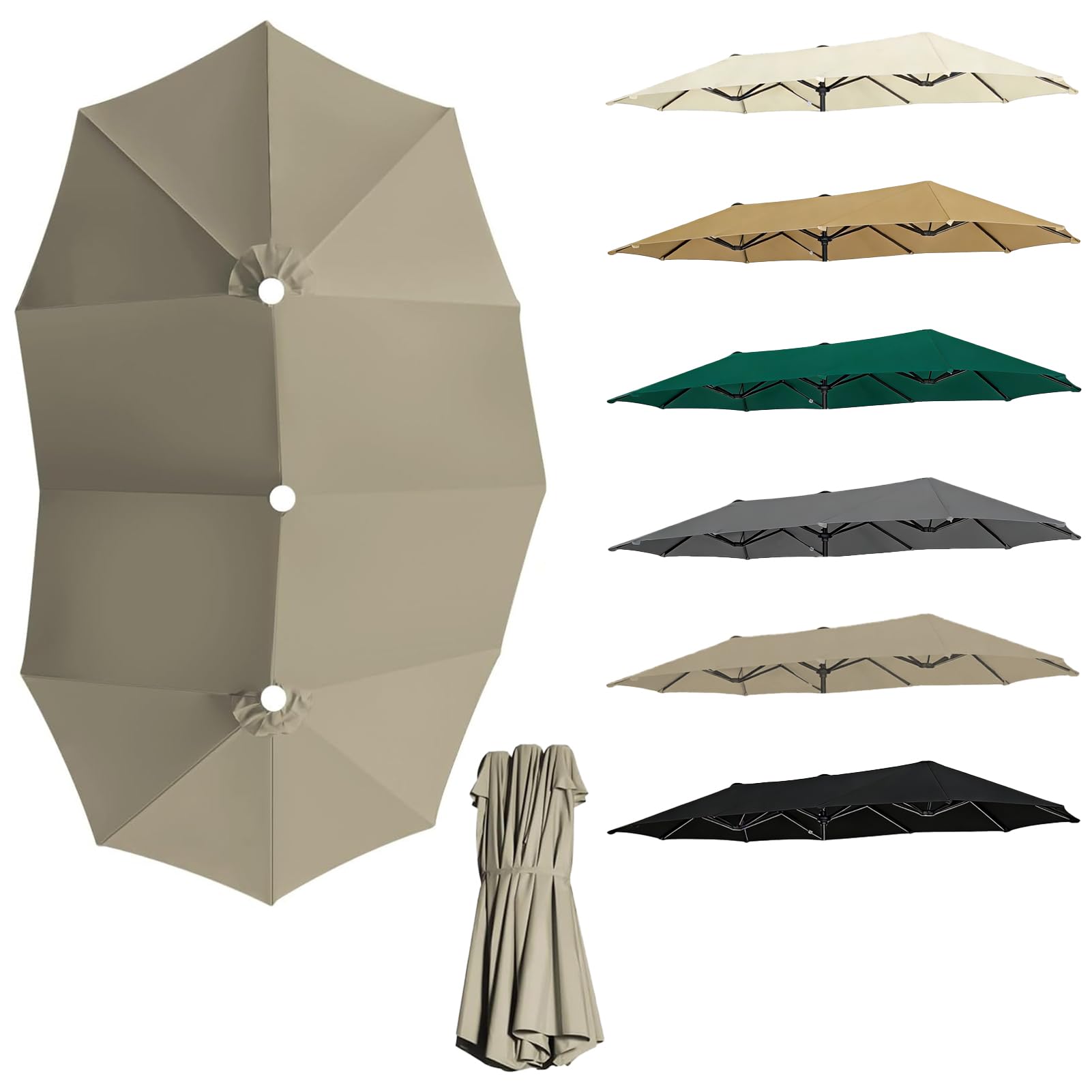 Doppelsonnenschirm Ersatzbezug 460x270 cm, Sonnenschirm Bezug für 12 Streben, Ersatz Sonnenschirm Stoffbezug für Garten & Terrasse, UV-beständig, Parasol Ersatzdach (Taupe)