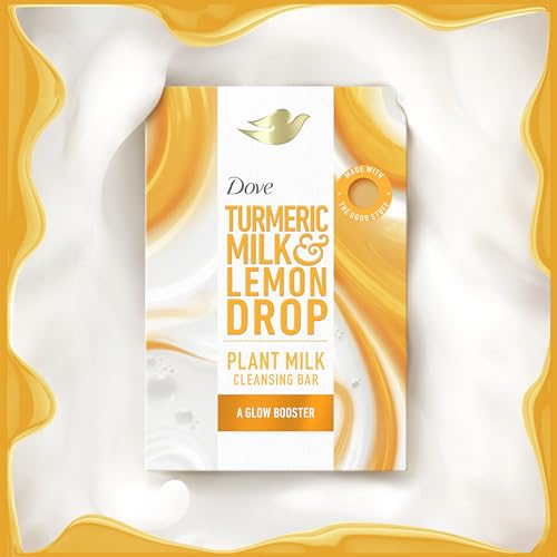 Dove Plant Milk Cleansing Bar Soap Turmeric Milk & Lemon Drop Glow Booster 4 Count for Moisturized Skin Gentle Cleanser, No Sulfate Cleansers or Parabens, 98% Biodegradable Formula 5 oz - Image 7