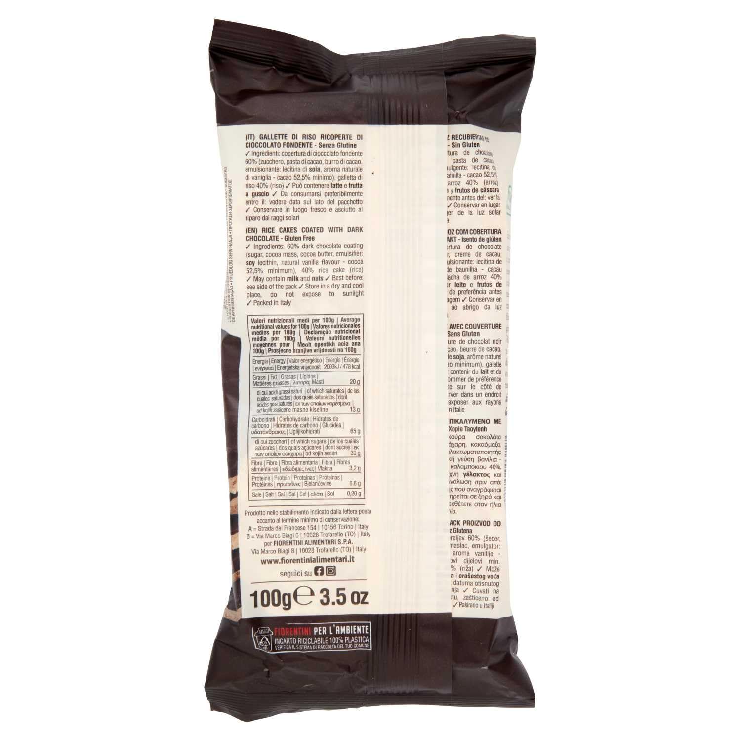 Fiorentini Choco Rice Gallette di Riso con Cioccolato Fondente Vegane e Senza Glutine (Gluten Free) 100g [CAIYA® BOX da 8 Confezioni]