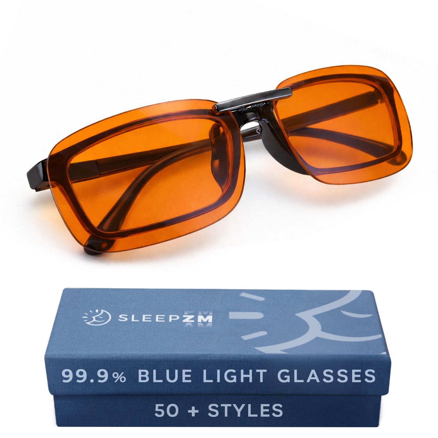 - 100% Blue Light Blocking Glasses for Women + Men - Better Sleep + Anti Eye Strain Protection - Computer Screens & Gaming - Metal Wayfarer Clip On - 99% Night-time Amber Lens