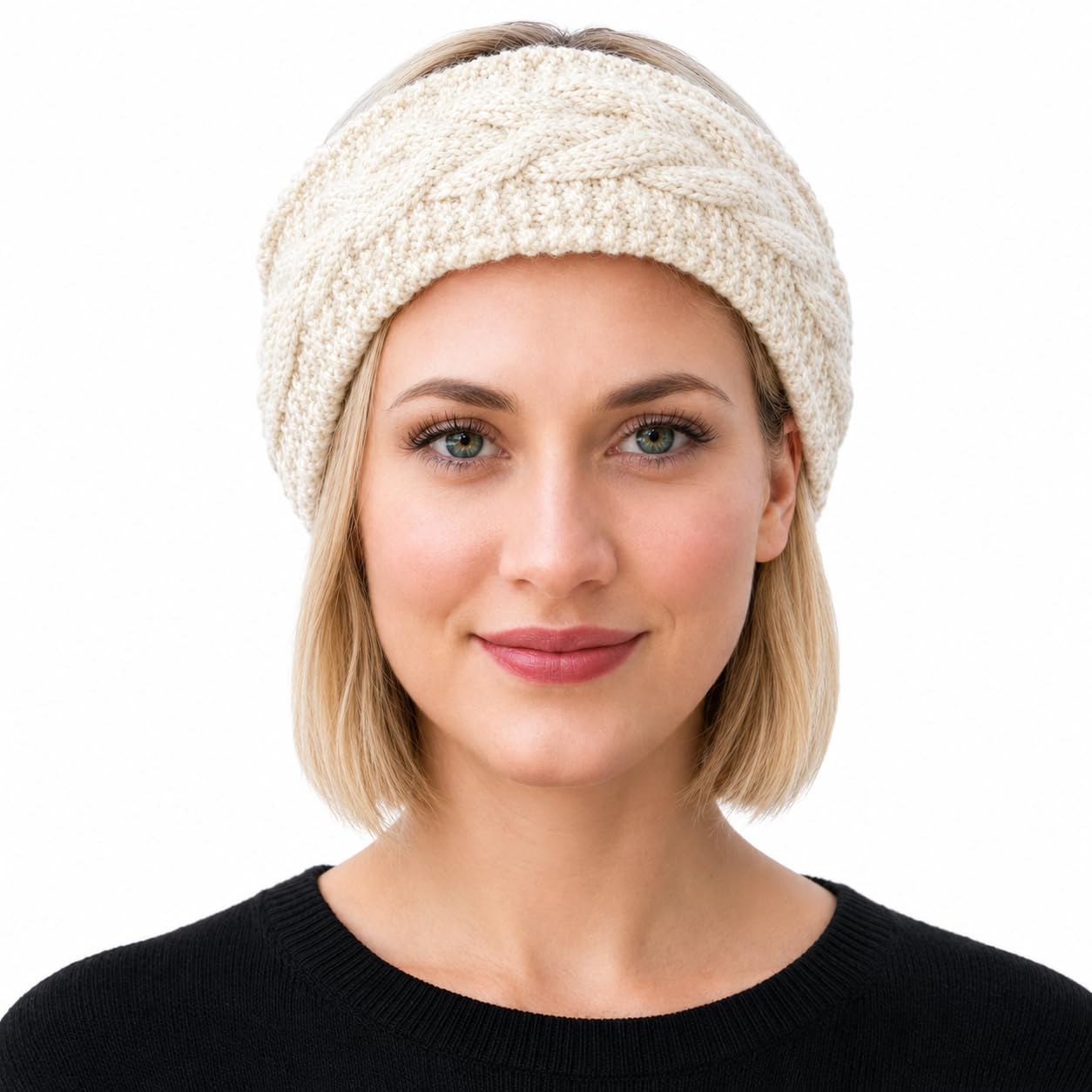 Head Band - 100% Handmade, Soft Nepal Wool - Support Moms in Ethical Fair Trade Business - Thick Extra Wide Winter & Summer Fabric Ear Warmers Headbands for Women - White Head Wrap-image-37