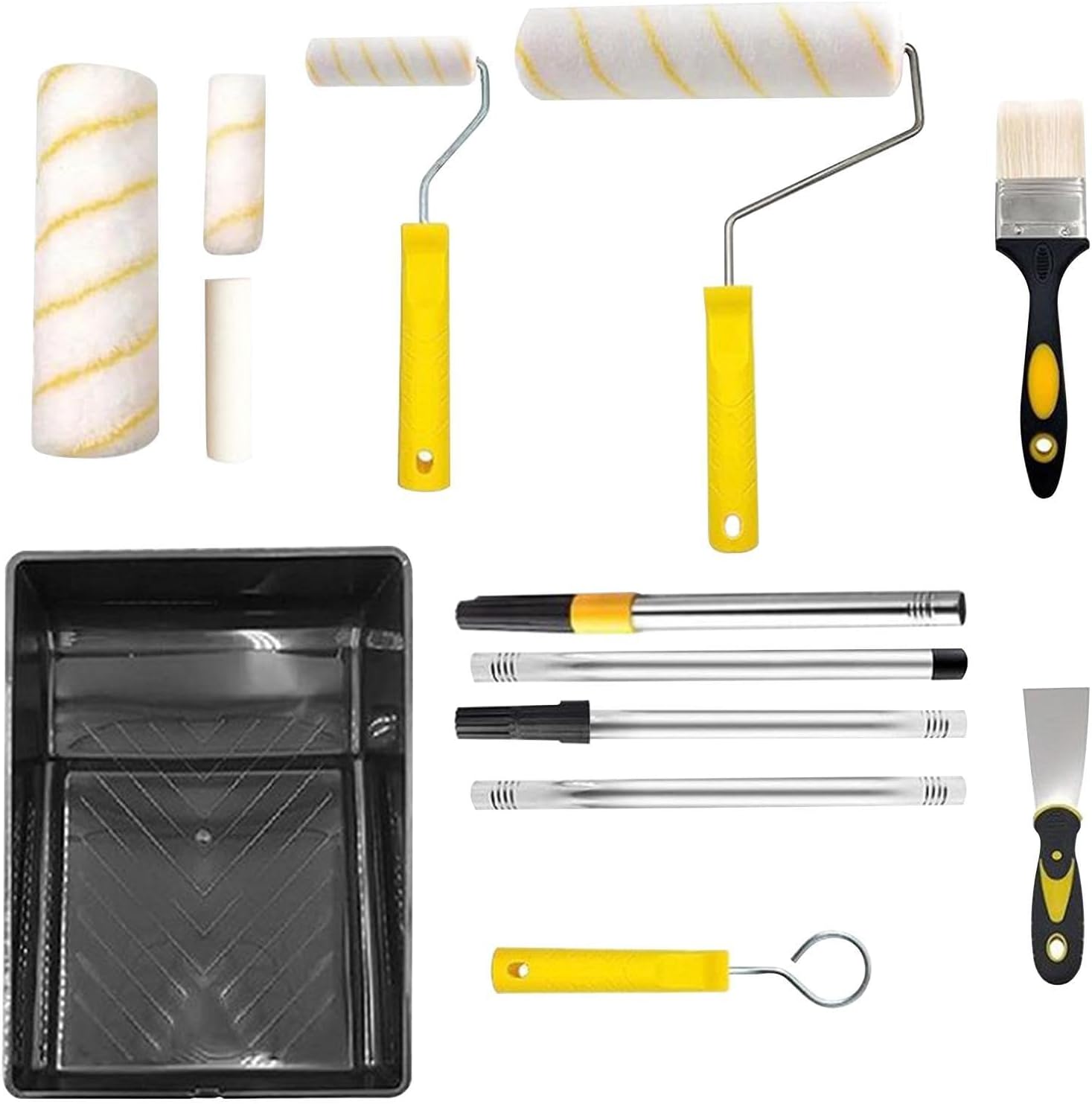 Paint Roller Set, House Paint Kit, Extension Pole Tool, Lint Proof Edger Brush Coverage, for Walls Furniture Interior Texture Application Use, Home Wall Ceiling DIY Painting Tool Kit