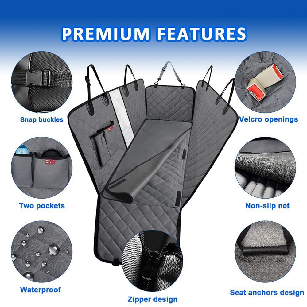 Cubre Asientos de Coche para Perros, Funda Coche Perros Asiento Trasero, Cubre Asientos Coche Perro con Ventana Protector Lateral, Funda Perro Coche Impermeable Antideslizante para Coche, SUV, Camione
