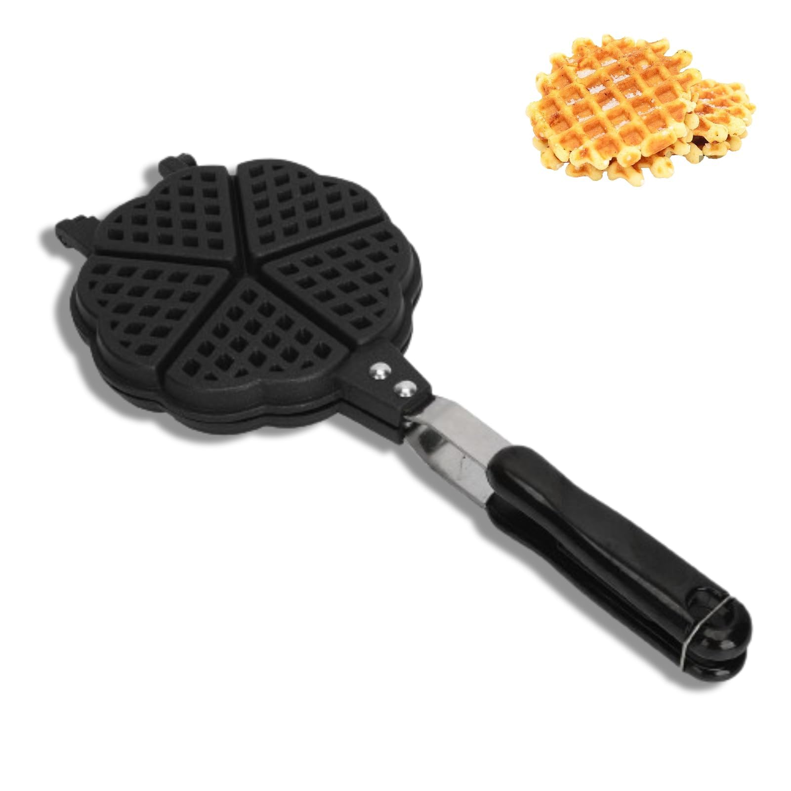 Cyrank Waffle, Double Plat D'aluminium Mini Waffle Petit-déjeuner Portable Sandwich, Grille-pain Pour La Cuisine Familiale