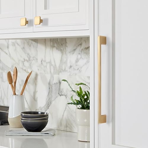 Miniatura 6 de TUNNY Paquete de 5 manijas clásicas de gabinete, 1010.079 in de distancia entre tornillos, manijas de muebles de oro cepillado para armarios de