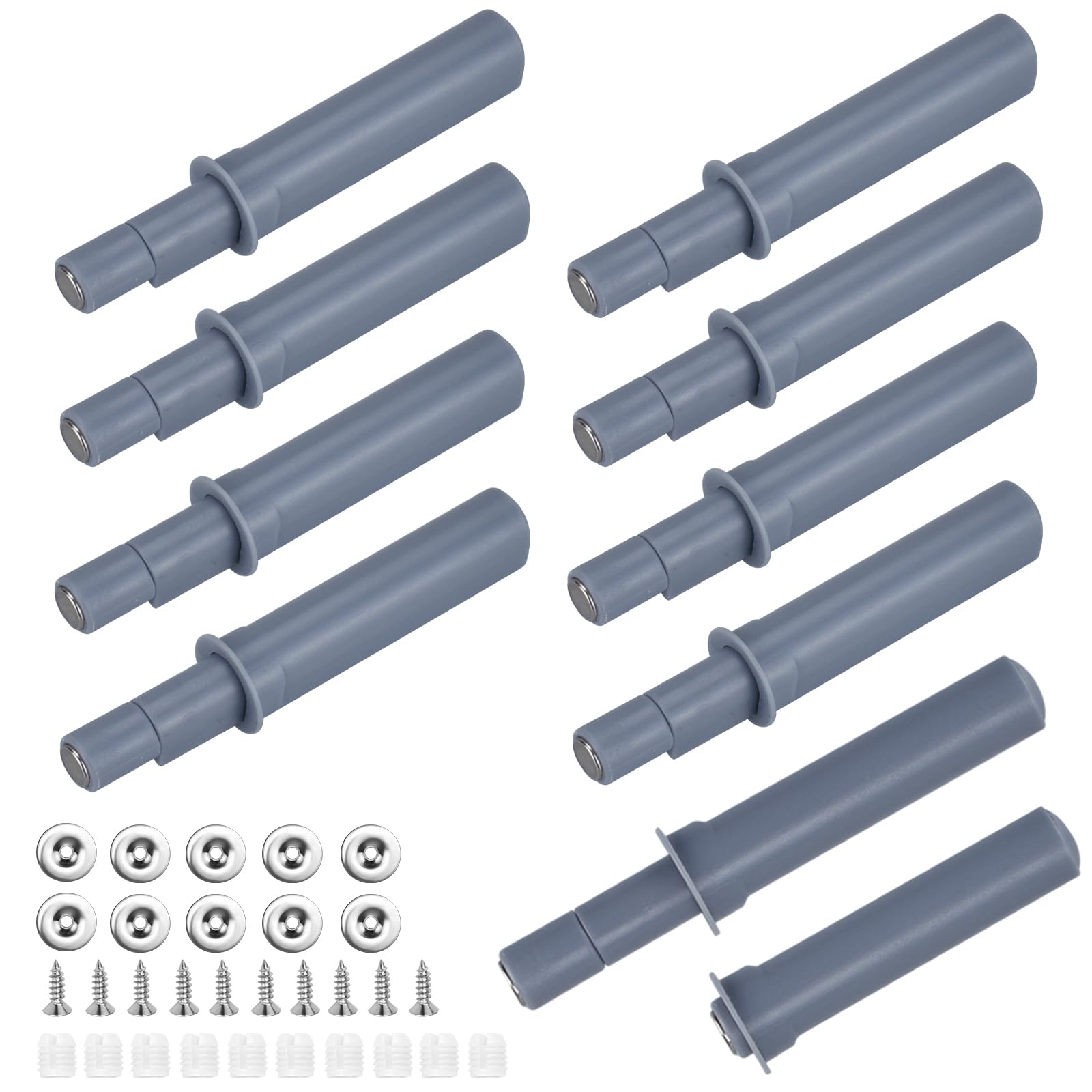 10 x Push to Open Drawer Damper Door Closing System 45 mm Push Pull System with Screw Fasteners Push to Open Magnetic Latch for Door Cupboards Cabinets Cabinets, Grey