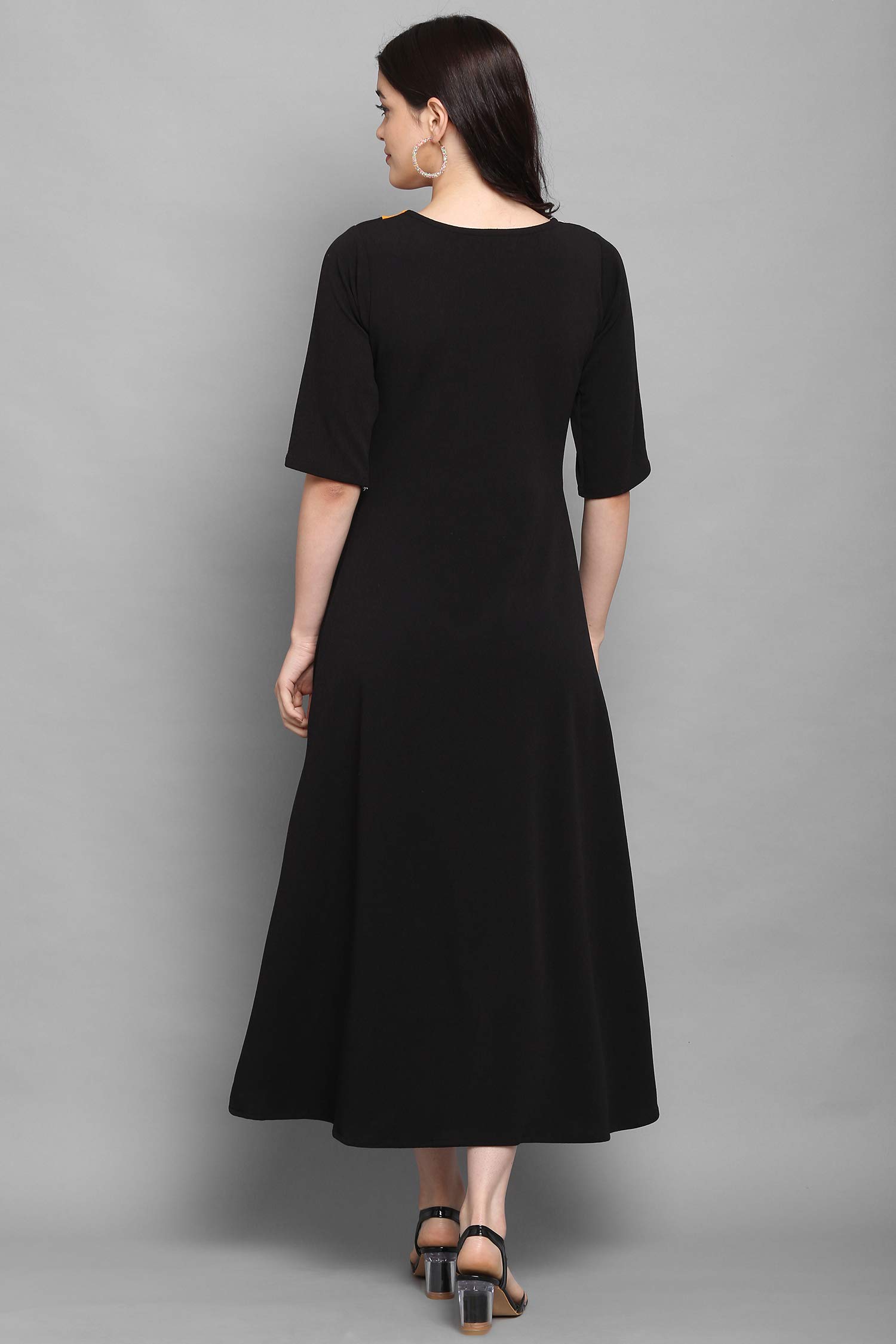 Purvaja Women's Corduroy Empire Waist Maxi Cocktail Dress (Lucy-022-Yw-Bl-M_Black