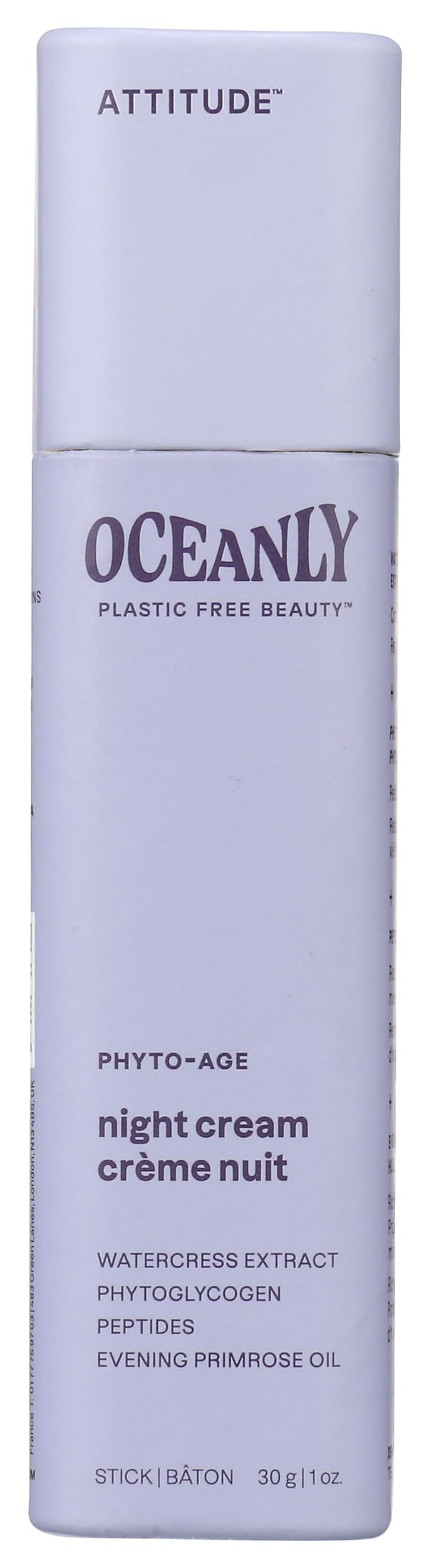 ATTITUDE Oceanly Night Cream Stick, EWG Verified, Plastic-​free, Plant and Mineral-​Based Ingredients, Vegan Skin Care Products, PHYTO AGE, Unscented, 30 grams