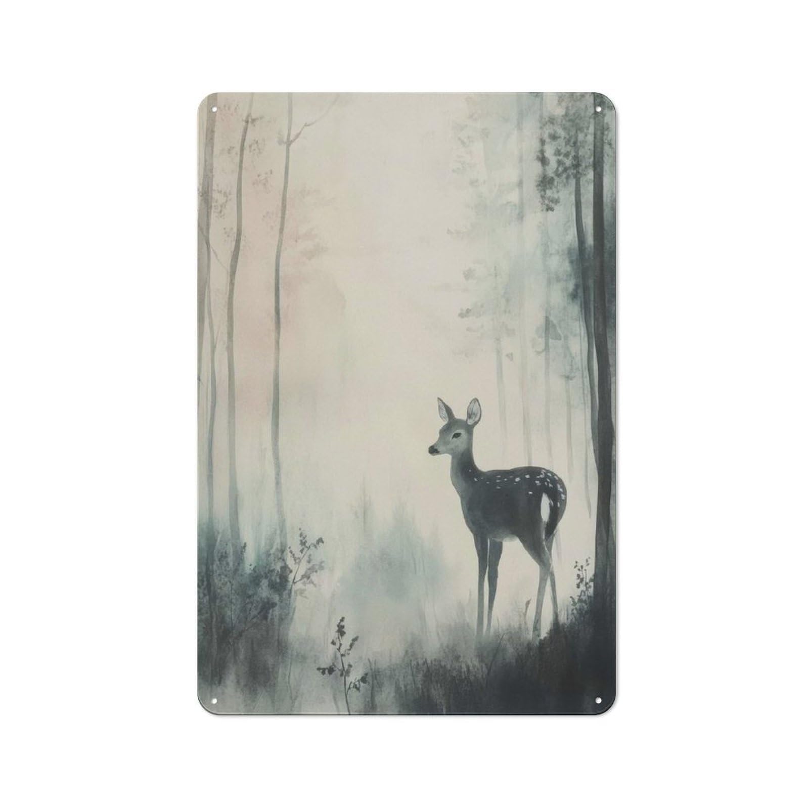 Junmoney Fawn In Misty Forest Vintage Tin Sign 30X20cm With For Guest Room Or Hallway, For Vintage Wall Decor Fans, For Themed Room Decoration