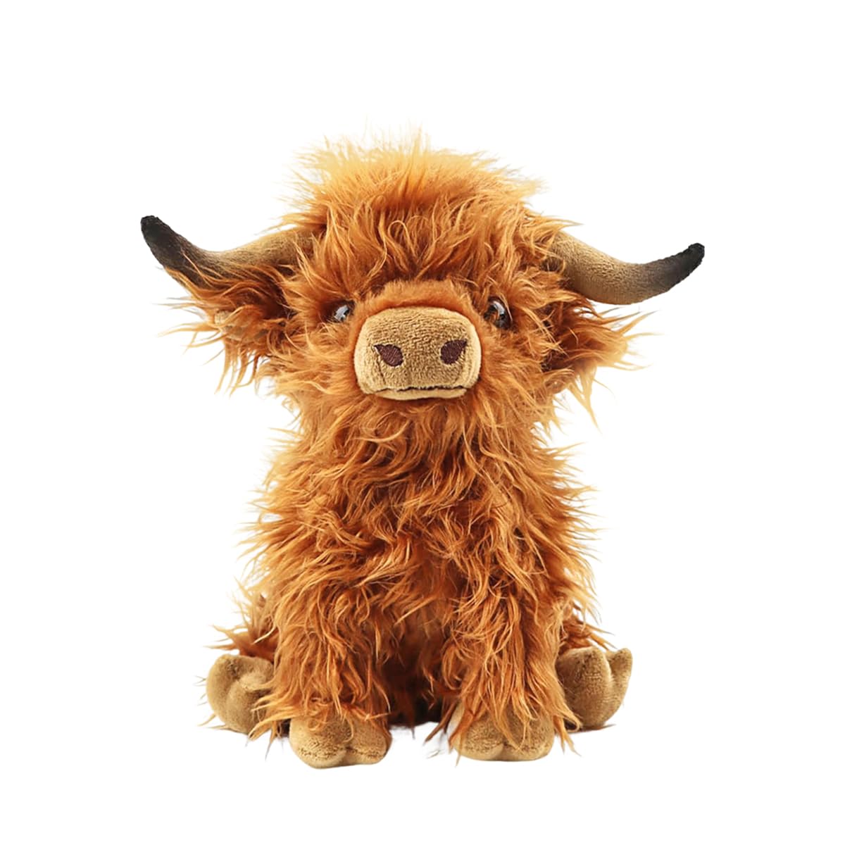 ZOOMPIL Highland Cow Plush Toy, 25cm Large Stuffed Animal Figure, Cuddly Long-Haired Bull Toy Doll