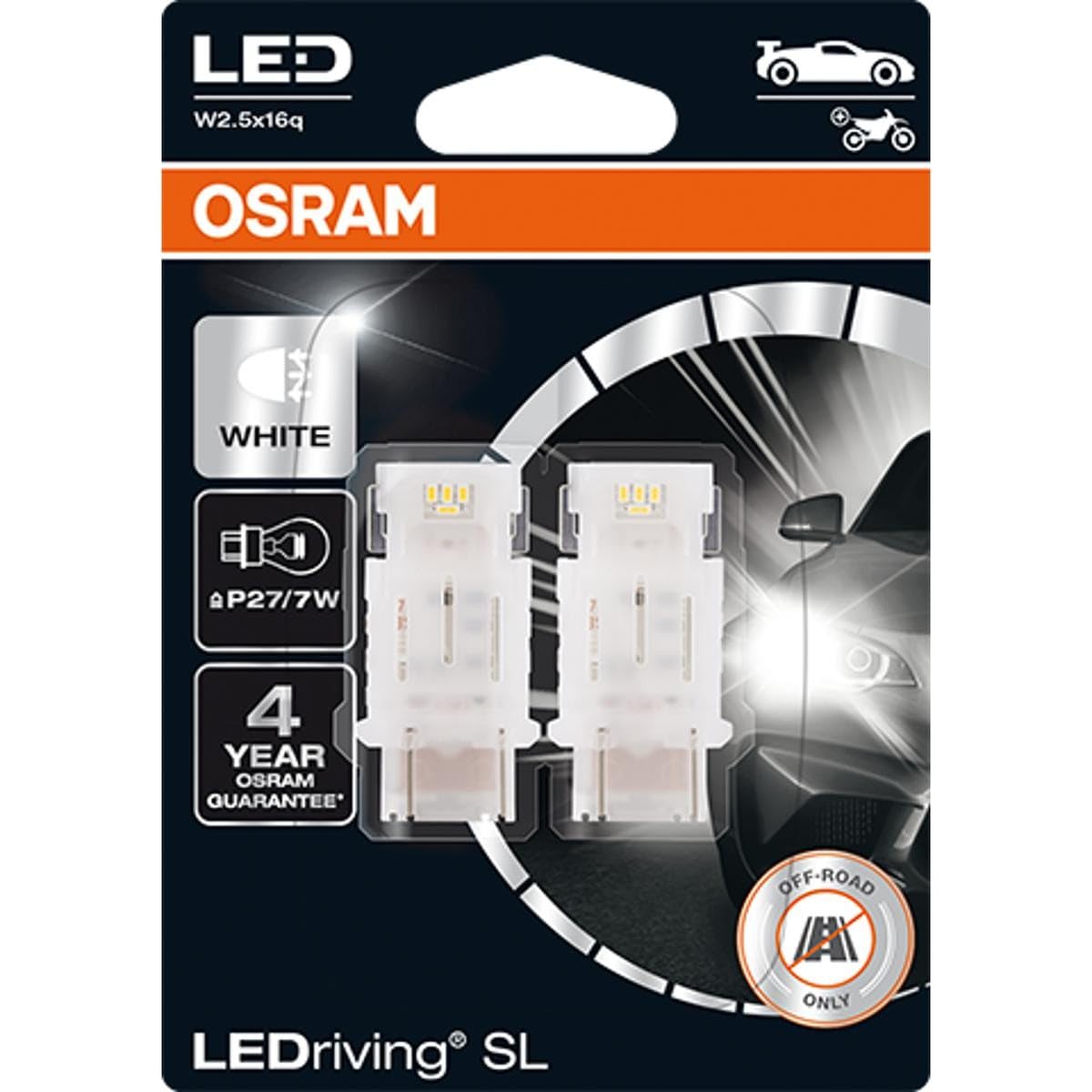 OSRAM LEDriving® SL, ≜ P27 / 7W, blanco 6000K, lámparas de señalización LED, solo uso todoterreno, no ECE, blister doble