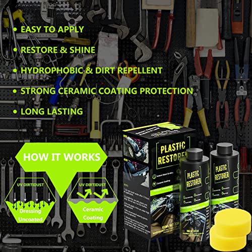 Plastic Restorer For Cars Ceramic Plastic Coating Trim Restore, Resists Water, Uv Rays, Dirt, Ceramic Coating, Restores Faded And Dull Plastic, Rubber, Vinyl Back To Black! Last Over 400 Washes,100Ml #TOP1