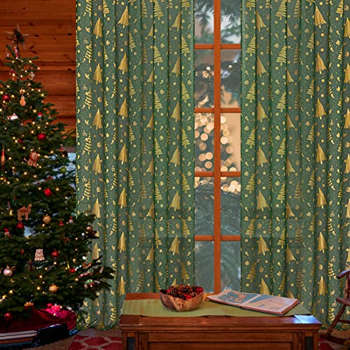 Topfinel Christmas Curtains For Living Room 63 Inch Length 2 Panels, Beautiful Santa Claus And Luxury Gold And Green Sheer Window Curtains For Sliding Glass Door Bedroom #TOP1