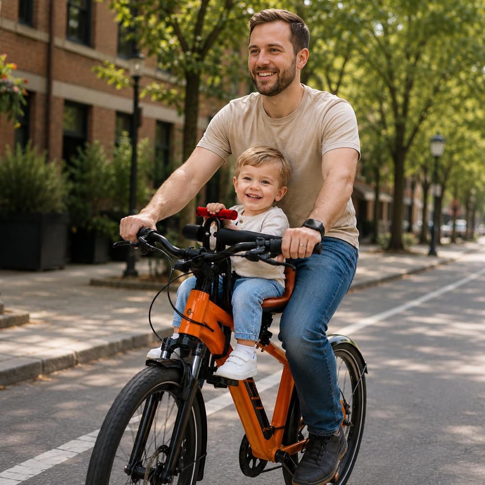 Siege Velo Enfant Avant, Confortable Siège De Vélo pour Enfant, Grille Protection Intégrale Réglable Siege Bebe Velo, Siège Bébé Avant VTT & Vélos Pliants, Marron