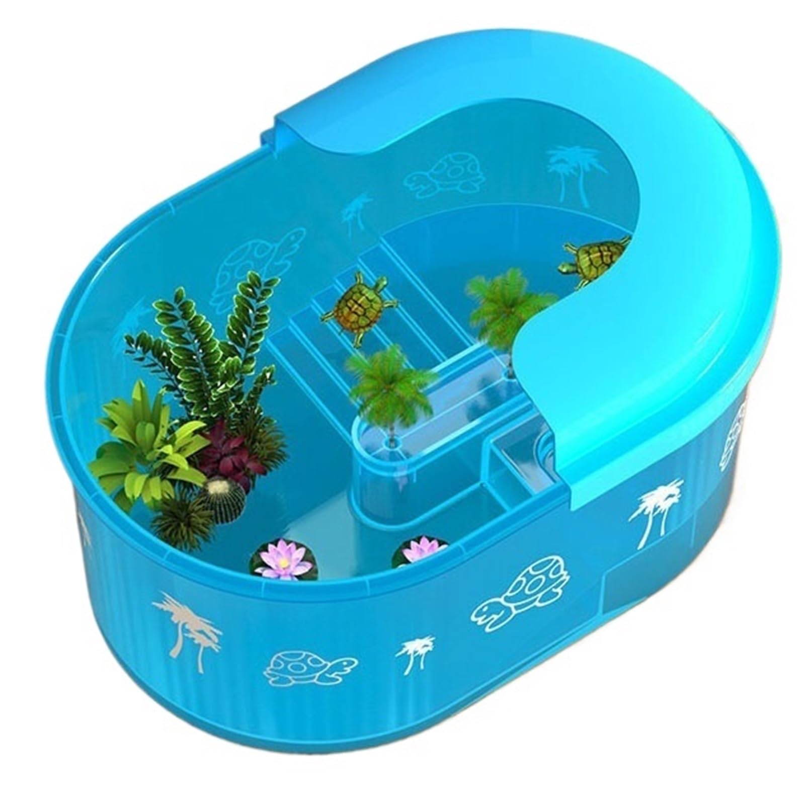 Hábitat del terrario Tanque de alimentación Tortugas doméstico con Plataforma for trepar y for secar al Sol Terrario del Acuario(60 * 35.5 * 20)