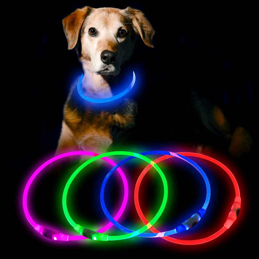 LED Dog Collar, USB Rechargeable Glowing Lighted Up Collar, Cuttable Water-Resistant TPU Safety Collar Lights for Small Medium Large Dogs