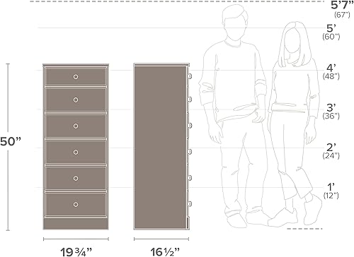 Miniatura 4 de Prepac Astrid Simplistic - Cómoda alta de 6 cajones para dormitorio, cómoda funcional con pomos acrílicos de 16 pulgadas de profundidad x 20