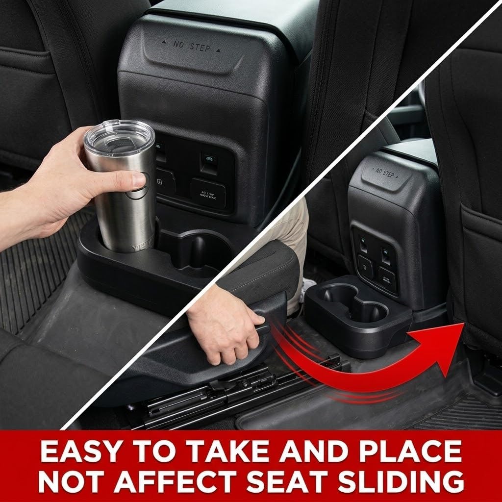 Removable Rear Dual Cup Holder, Upgraded Back Seat Floor Organizer