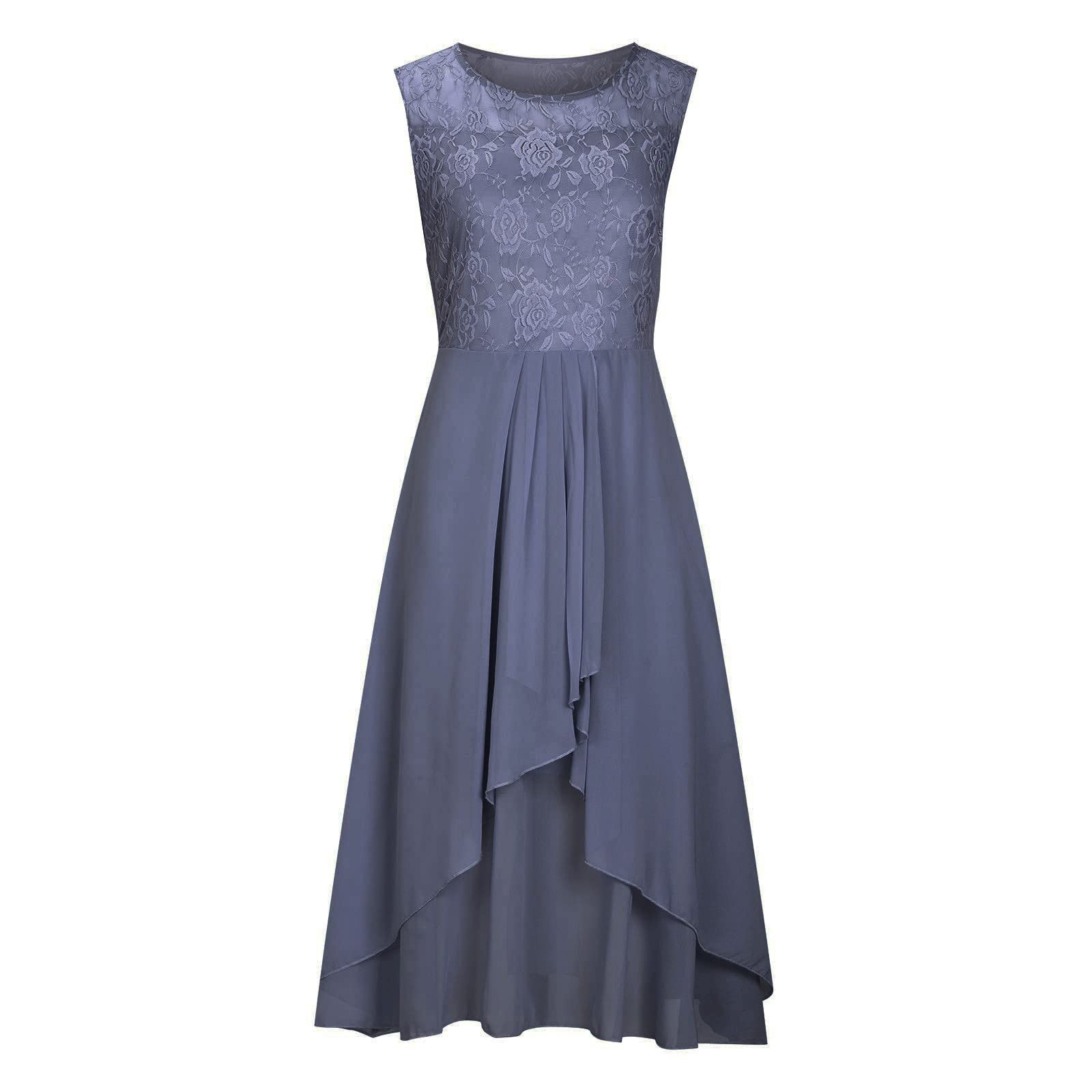 Ansenesna Abendkleider Elegant Für Hochzeit Abendkleid Damen Asymmetrisch Spitze Chiffon Kleider V Ausschnitt Festliche Kleider Frauen Wadenlang Midi Brautjungfernkleid Kurzarm Partykleid