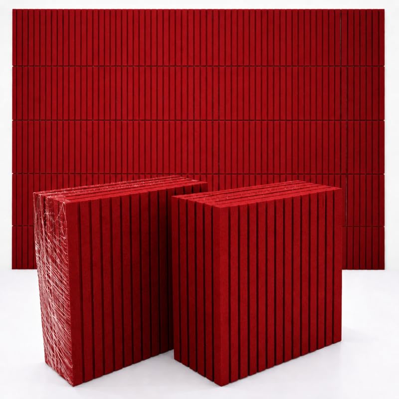 Image of MMT Acoustix Slats Felt Acoustic Panels for Walls | Luxury PET Polyester Sound Absorbing Wall Panels | Echo & Reverb Control | Pin-Friendly Bulletin Board | 30x30 cm Panels | X-Mas | Set of 8