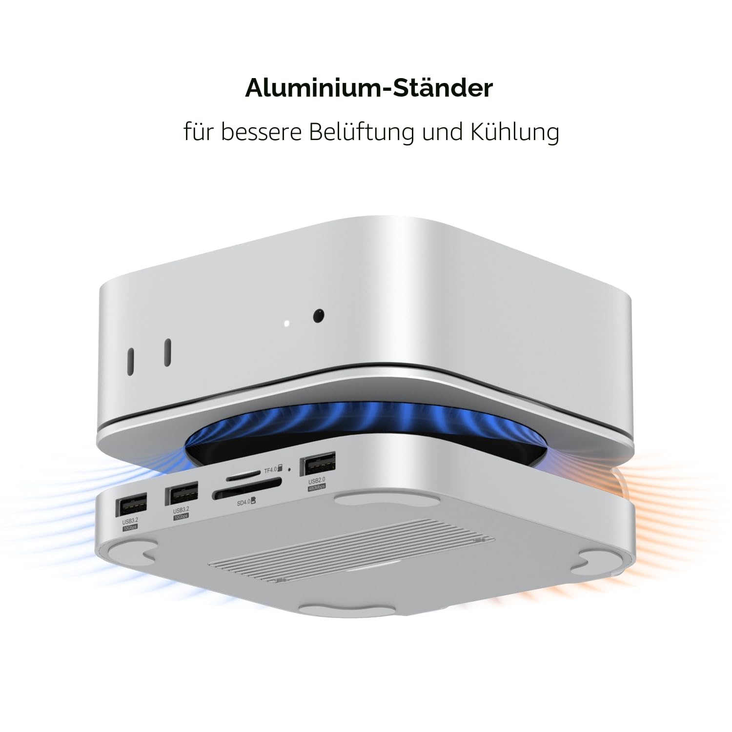 AKKYAJAURE Mac mini-Hub: 10-in-1 Aluminium-Ständer und Dock für Mac mini M4 Pro mit M.2 NVMe SSD-Gehäuse, 4K60hz HDMI, 10 Gbit/s USB-A x 2, SD/TF-Kartenleser, USB 2.0