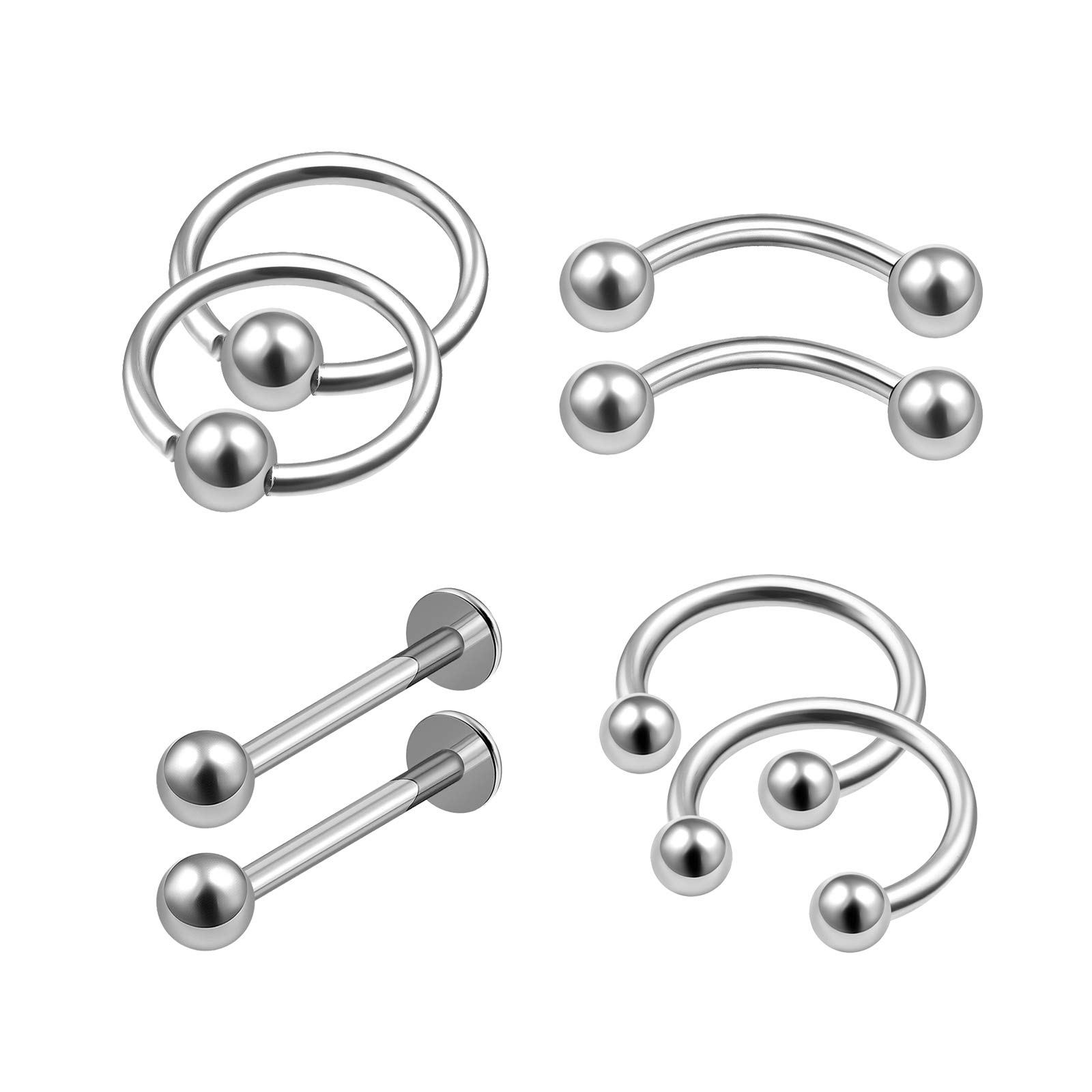 MATIGA8Pcs Steel 18g Labret Studs Captive Bead Ring Curved Barbell Horseshoe Earring Piercing Jewelry Eyebrow 3mm Ball More Choices