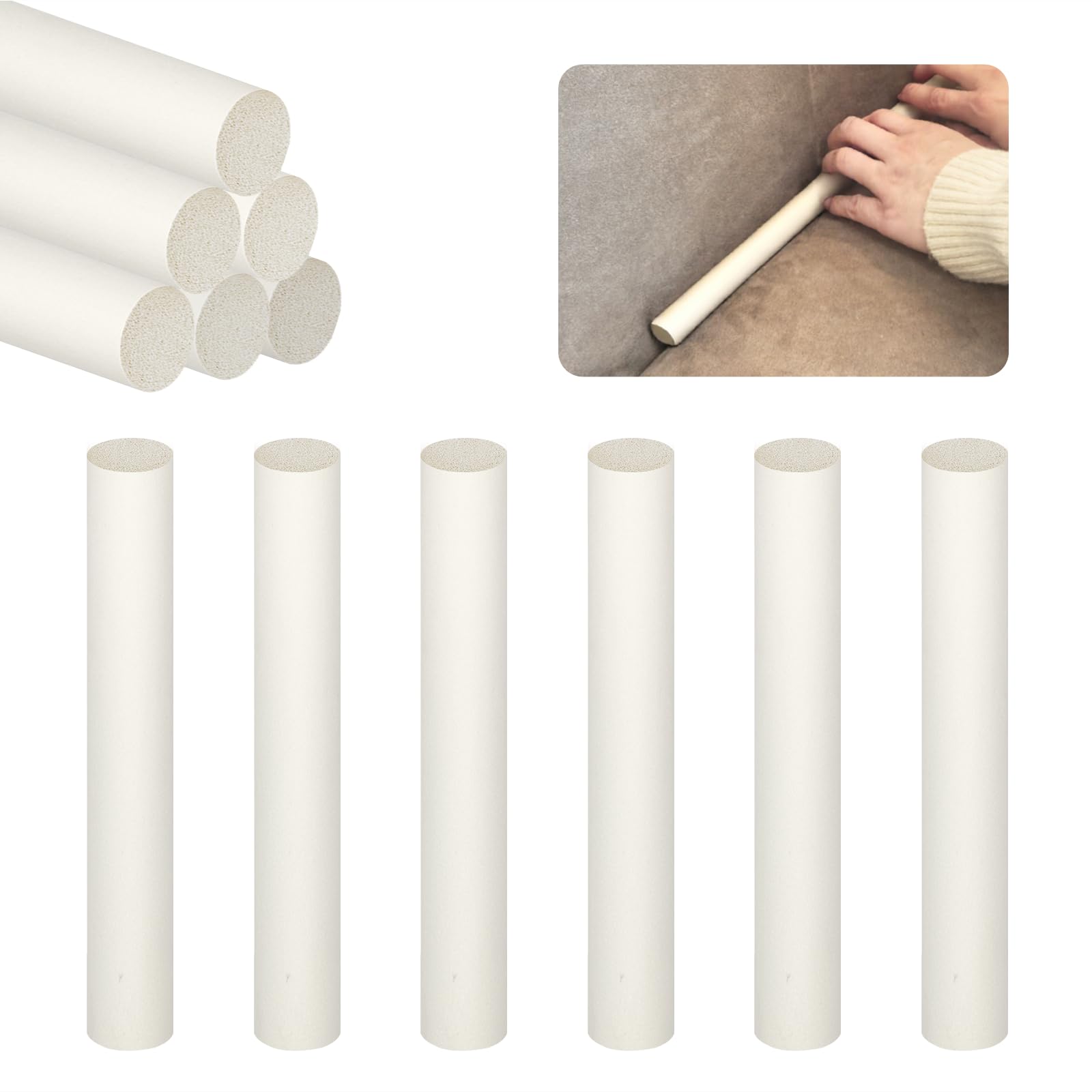 6 Pcs White Silicone Foam Strip Rods Sofa Cover Gap Filler Durable Non Deforming Sofa Slipcover Tuck Grips Slip Prevention 0.8 Inch Diameter Couch Cushion Stay Holder