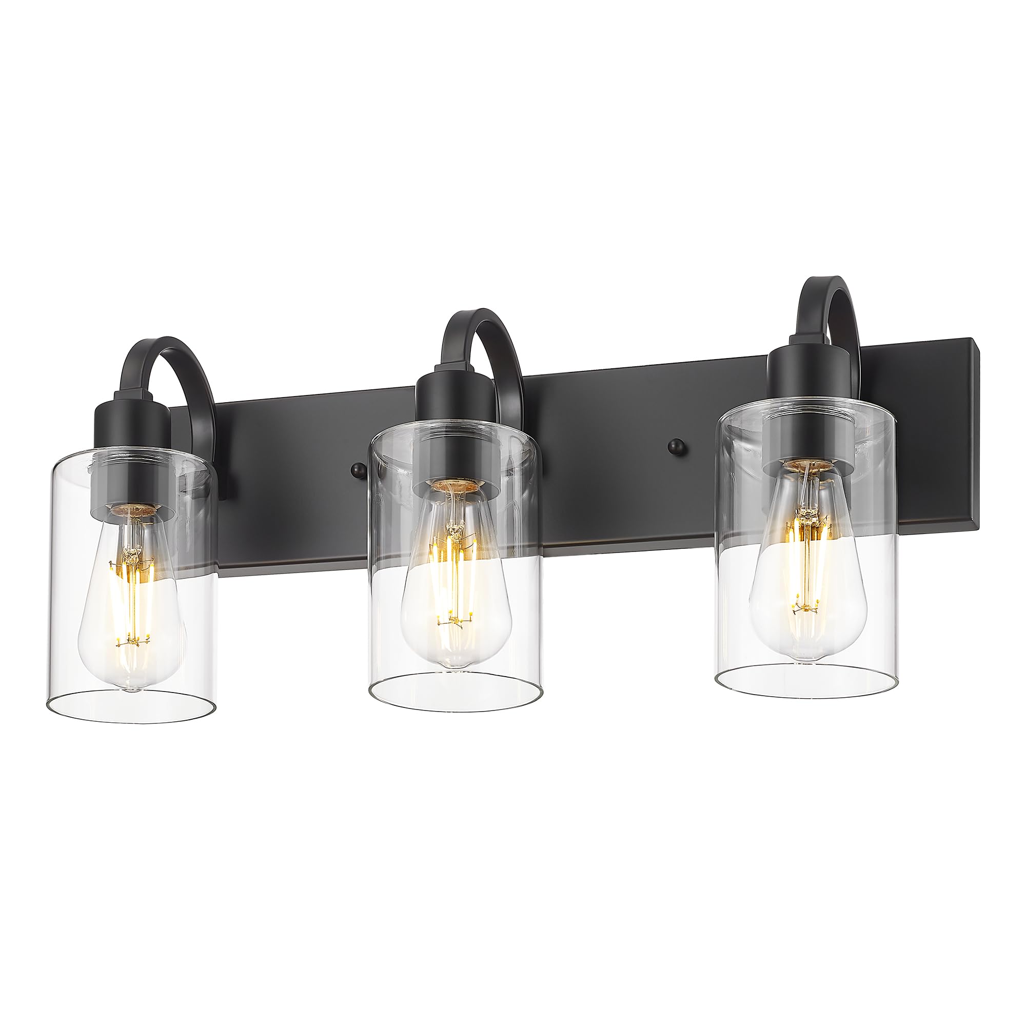 Emliviar 3-Light Bathroom Vanity Light Fixture, 21.9" Black Modern Wall Sconce with Clear Glass Shade, YCE237B-3W BK