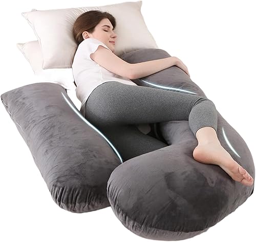 Almohadas de embarazo para dormir, almohada de cuerpo completo en forma de arqueada para mujeres embarazadas, almohada de embarazo suave con funda
