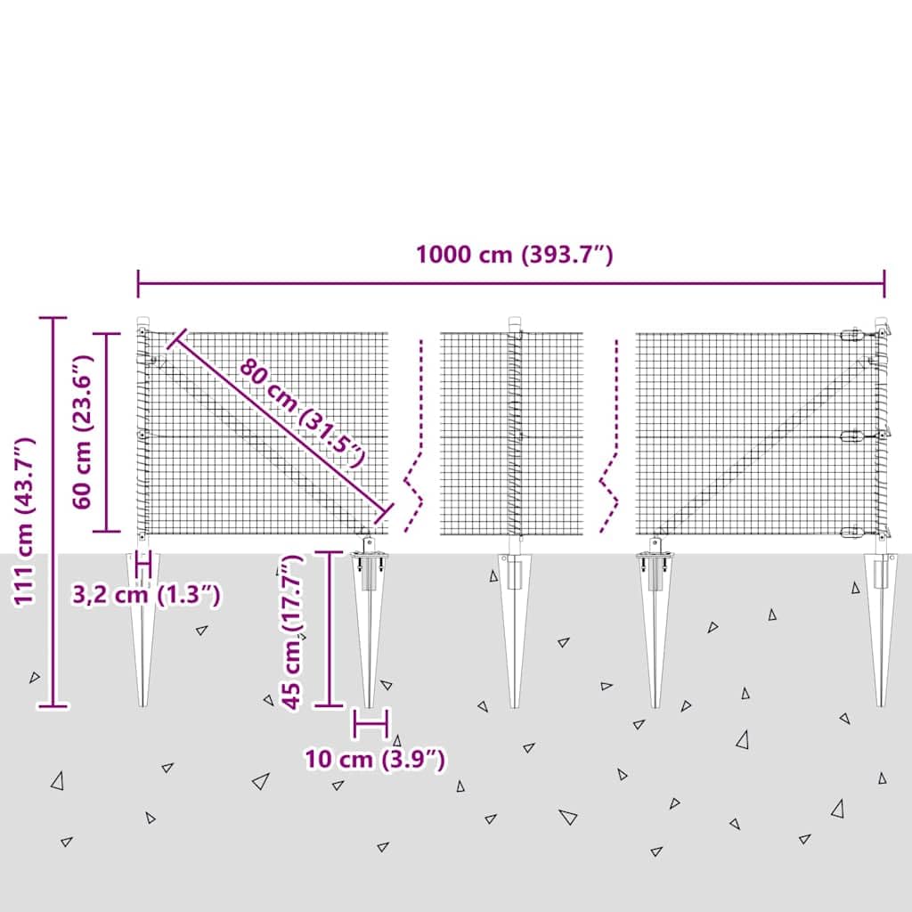 vidaXL Recinzione in rete saldata con punte 10 x 0,6 m Verde Rete