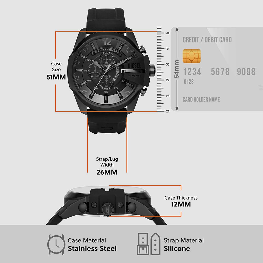 Diesel Chief Series orologio da uomo, movimento cronografo con cinturino in silicone, acciaio inossidabile o pelle
