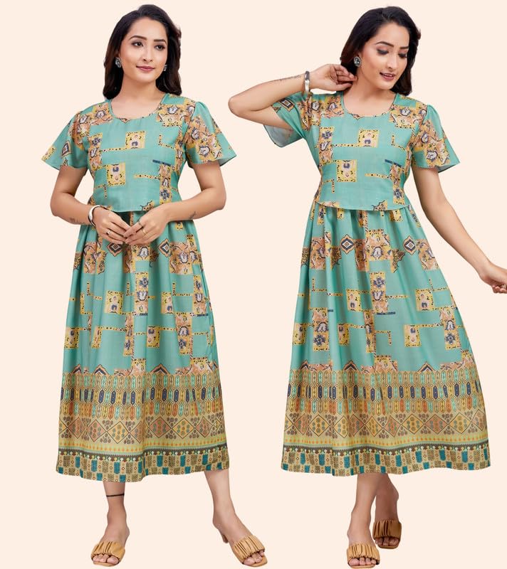 Image of RITIJYA Zipless Feeding Kurtis & Dresses for Women | Zipless Maternity Wear Gown Pregnancy Dress for Nursing Mothers | Viscose Rayon | Stylish & Comfortable | S to 4XL | Washable & Durable