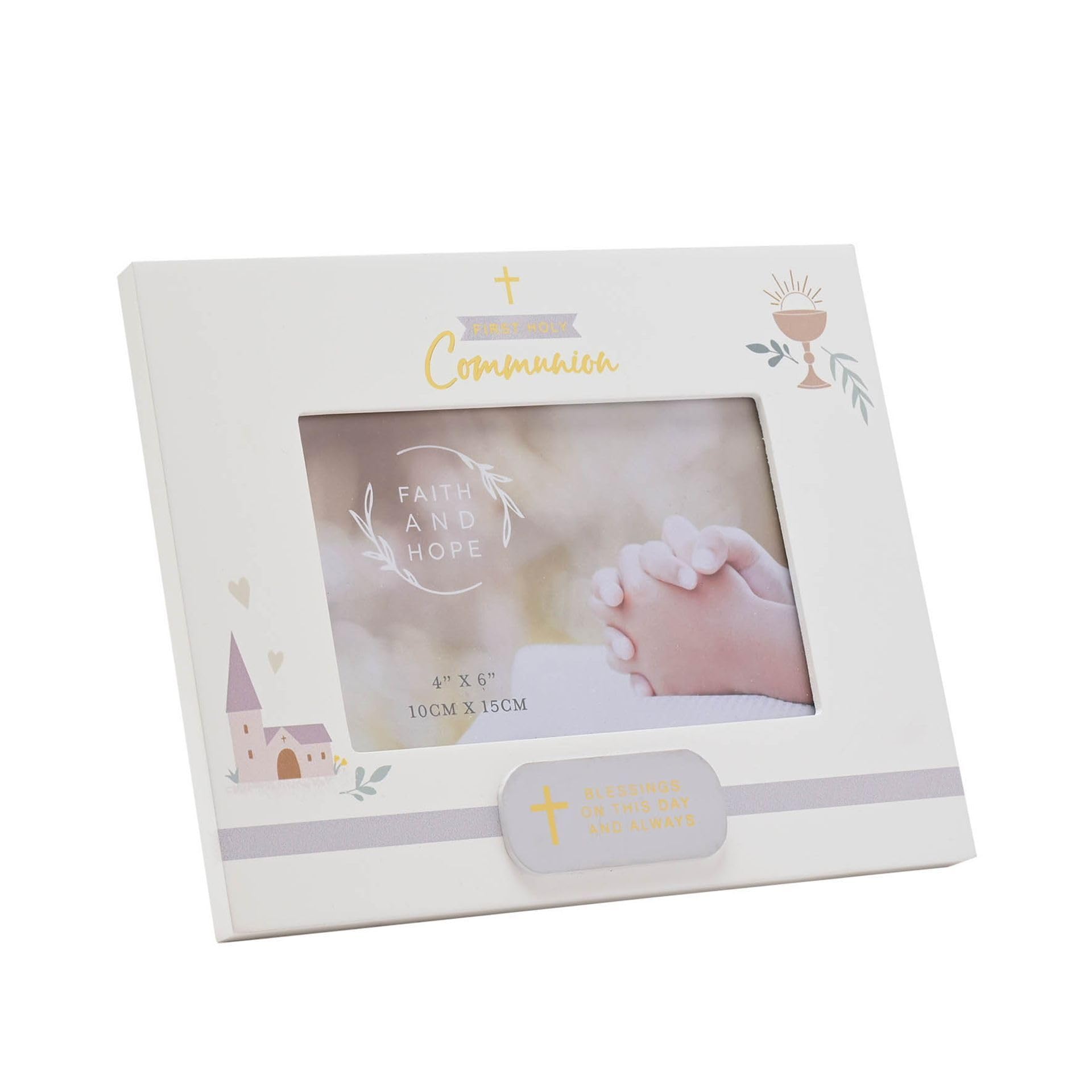 Widdop Faith and Hope Plaque First Communion Photo Frame - 4" x 6" - Wooden Material - Religious Commerative Gift Picture Frame